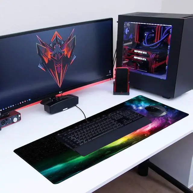 Alt view image 3 of 7 - Benvo Extended Mouse Pad Large Gaming Mouse Pad- 35.4x15.7x0.12 inch Computer Keyboard Mouse Mat Non-Slip Mousepad Rubber Base and Stitched Edges for Game Players, Office, Study, Aurora Light Pattern