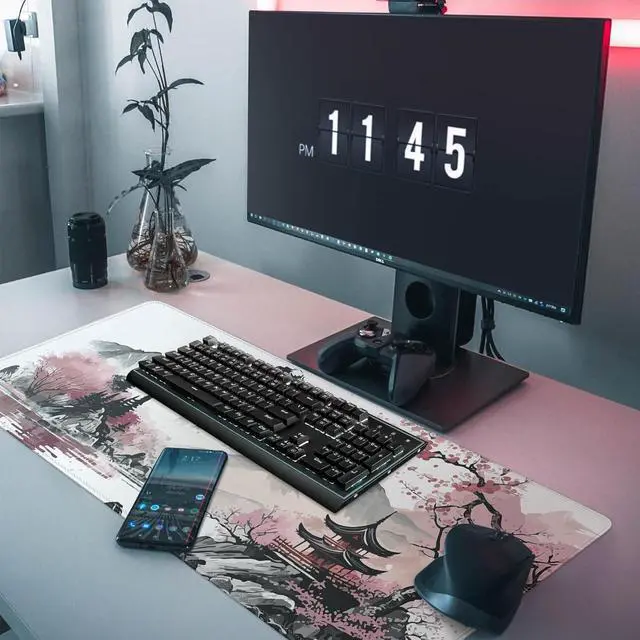 Alt view image 3 of 8 - Watercolor Cherry Blossom Large Gaming Mouse Pad,Mouse Pad Gaming 31.5 x 11.8 in Mouse Mat Desk Pad,Large Desk Mat,Extended Keyboard Mousepad with Non-Slip Base and Stitched Edge for Desk Home Office