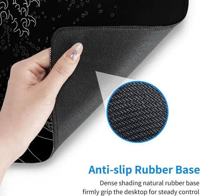 Alt view image 6 of 6 - Japanese Gaming Mouse Pad Black Mouse Pad Kanagawa Large Mousepad Non-Slip Rubber Base Waterproof with Stitched Edges for Gaming Office Home, 31.5x11.8 Inch (Black Wave)