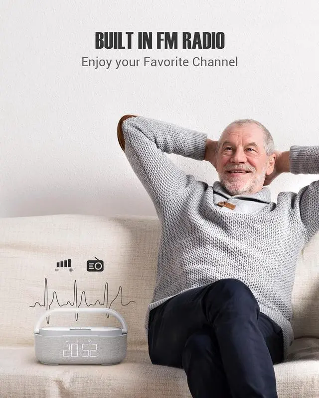 Alt view image 4 of 7 - 2023 Newest Bluetooth Speaker with Digital Alarm Clock, Wireless Charger, FM Clock Radio, Adjustable LED Night Light, Dual Wireless Speakers,2500mAh Battery for Bedroom,Home, Adaptor (Gray) From USA