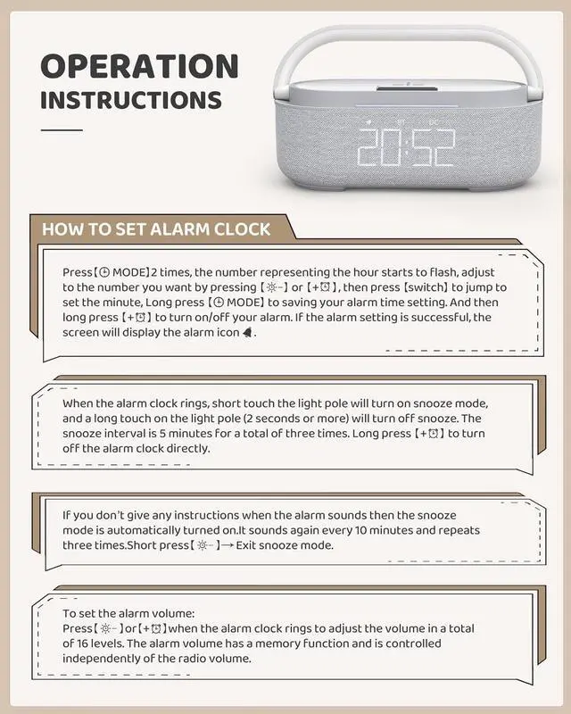 Alt view image 7 of 7 - 2023 Newest Bluetooth Speaker with Digital Alarm Clock, Wireless Charger, FM Clock Radio, Adjustable LED Night Light, Dual Wireless Speakers,2500mAh Battery for Bedroom,Home, Adaptor (Gray) From USA