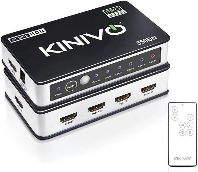 Alt view image 6 of 7 - Kinivo 550BN 4K HDMI Switch with IR Wireless Remote (5 Port 4K 60Hz HDR HDMI 2.0 High Speed-18Gbps Auto-Switching)