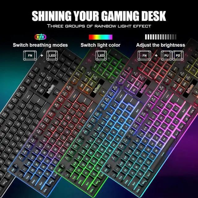 Alt view image 4 of 7 - RedThunder K10 Wireless Gaming Keyboard and Mouse Combo, LED Backlit Rechargeable 3800mAh Battery, Mechanical Feel Anti-ghosting Keyboard + 7D 3200DPI Mice for PC Gamer (Black)