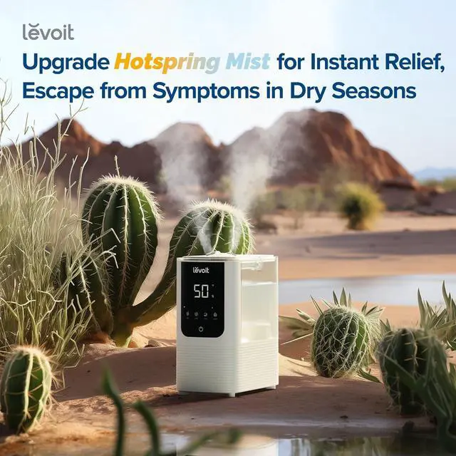Alt view image 3 of 7 - LEVOIT Humidifiers for Bedroom Home, Smart Warm and Cool Mist Air Humidifier for Large Room, Auto Customized Humidity, Fast Symptom Relief, Easy Top Fill, Essential Oil, Quiet, OasisMist4.5L, White