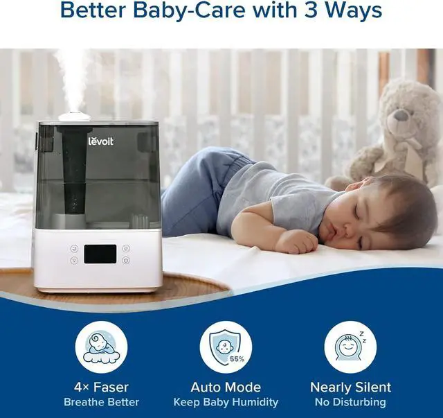 Alt view image 6 of 7 - LEVOIT Humidifiers for Bedroom Large Room Home, (6L) Cool Mist Top Fill Essential Oil Diffuser for Baby & Plants, Smart App & Voice Control, Rapid Humidification & Auto Mode - Quiet Sleep Mode, Gray