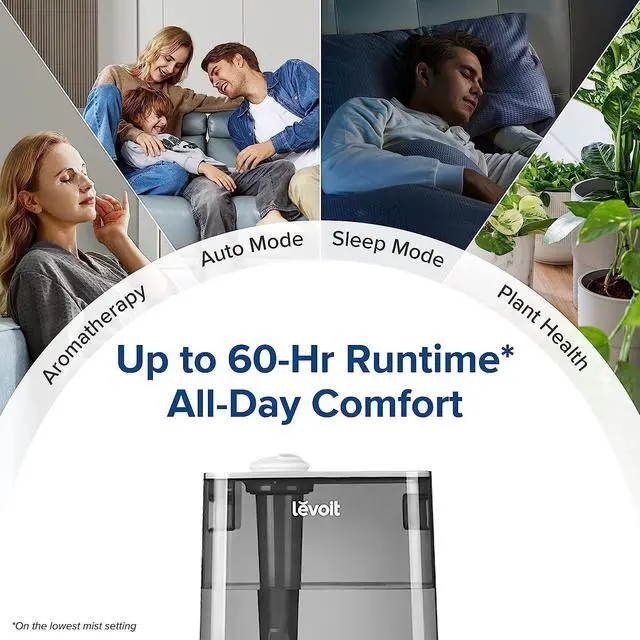 Alt view image 4 of 7 - LEVOIT Humidifiers for Bedroom Large Room Home, (6L) Cool Mist Top Fill Essential Oil Diffuser for Baby & Plants, Smart App & Voice Control, Rapid Humidification & Auto Mode - Quiet Sleep Mode, Gray