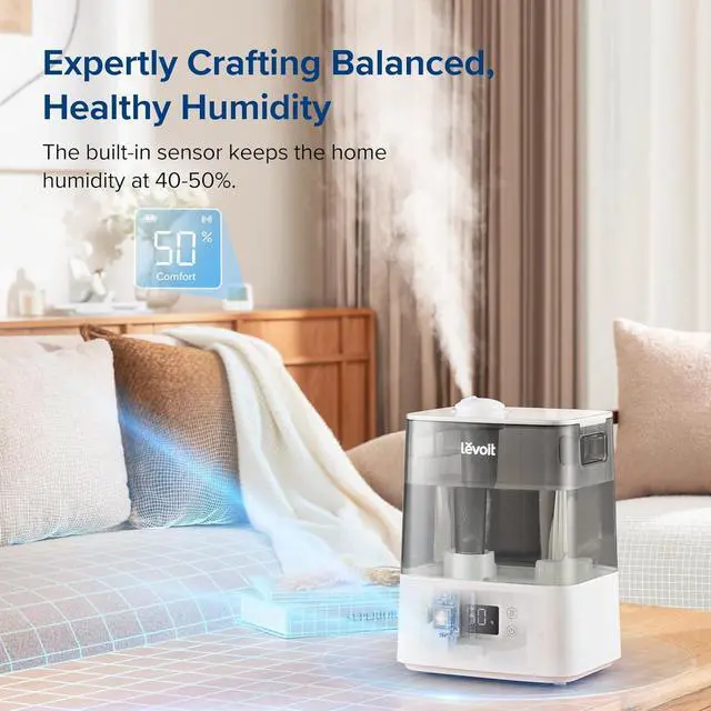 Alt view image 7 of 7 - LEVOIT Humidifiers for Bedroom Large Room Home, (6L) Cool Mist Top Fill Essential Oil Diffuser for Baby & Plants, Smart App & Voice Control, Rapid Humidification & Auto Mode - Quiet Sleep Mode, Gray