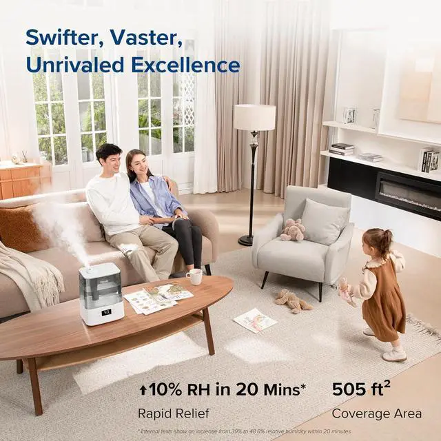Alt view image 2 of 7 - LEVOIT Humidifiers for Bedroom Large Room Home, (6L) Cool Mist Top Fill Essential Oil Diffuser for Baby & Plants, Smart App & Voice Control, Rapid Humidification & Auto Mode - Quiet Sleep Mode, Gray