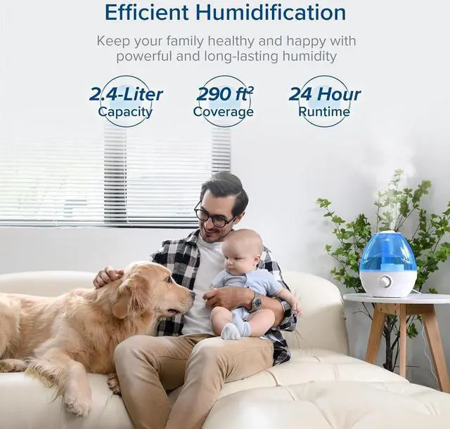 Alt view image 4 of 7 - LEVOIT Humidifiers for Bedroom Large Room (2.4L Water Tank), Cool Mist for Home Whole House, Quiet for Baby Nursery, Adjustable 360° Rotation Nozzle, Ultrasonic, Auto Shut off, Night Light, BPA-Free