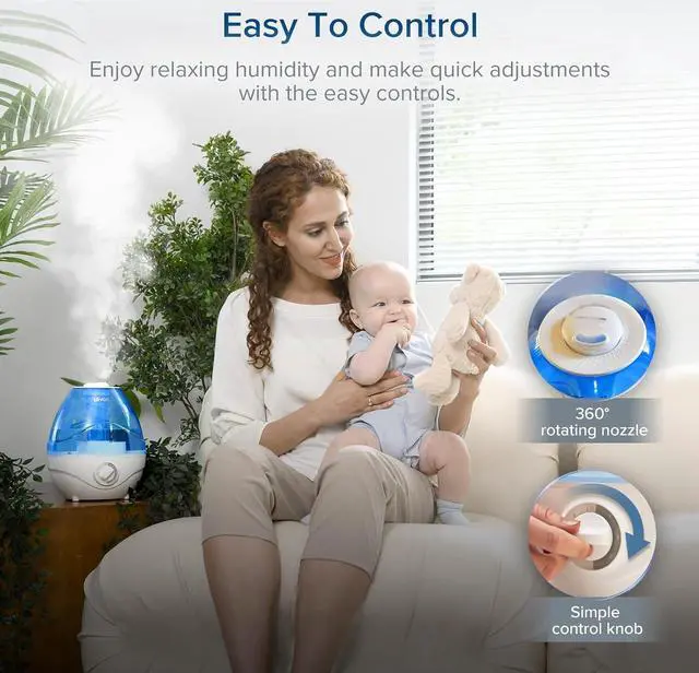 Alt view image 5 of 7 - LEVOIT Humidifiers for Bedroom Large Room (2.4L Water Tank), Cool Mist for Home Whole House, Quiet for Baby Nursery, Adjustable 360° Rotation Nozzle, Ultrasonic, Auto Shut off, Night Light, BPA-Free
