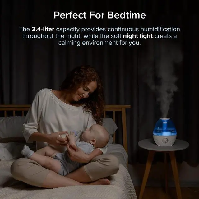 Alt view image 7 of 7 - LEVOIT Humidifiers for Bedroom Large Room (2.4L Water Tank), Cool Mist for Home Whole House, Quiet for Baby Nursery, Adjustable 360° Rotation Nozzle, Ultrasonic, Auto Shut off, Night Light, BPA-Free