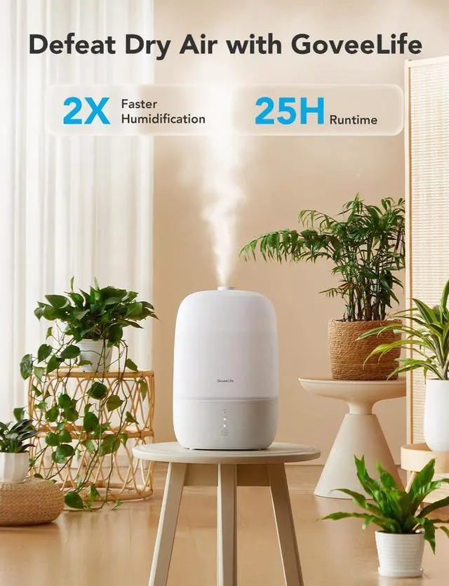 Alt view image 6 of 7 - GoveeLife Smart Humidifiers for Bedroom, 3L Top Fill Cool Mist Humidifiers with Essential Oil Diffuser, Humidity Control, WiFi Air Humidifier with Night Light, for Baby, Plants, Home, Work with Alexa