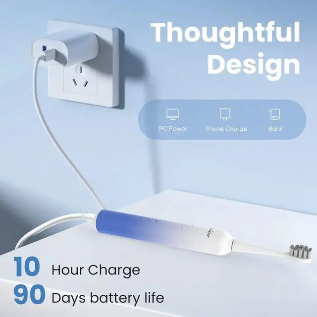 Alt view image 2 of 6 - Sonic Electric Toothbrush Gradient Color Deep Plaque Cleaning 8 Brush Heads