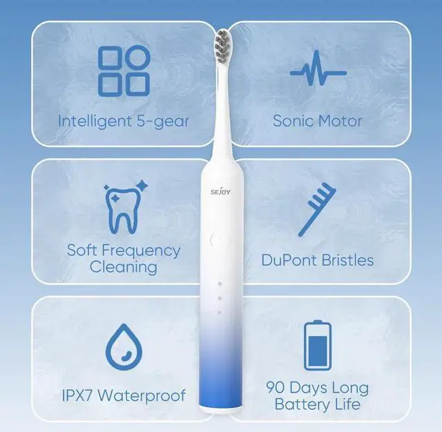 Alt view image 4 of 6 - Sonic Electric Toothbrush Gradient Color Deep Plaque Cleaning 8 Brush Heads