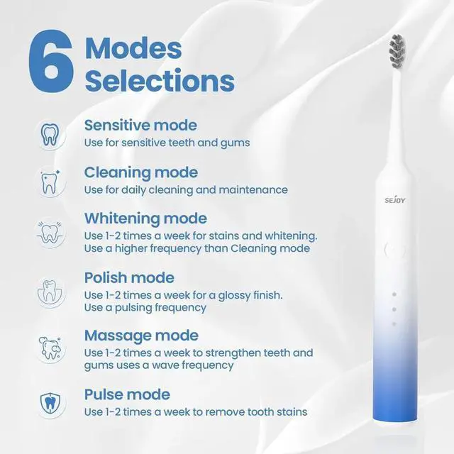 Alt view image 6 of 6 - Sonic Electric Toothbrush Gradient Color Deep Plaque Cleaning 8 Brush Heads