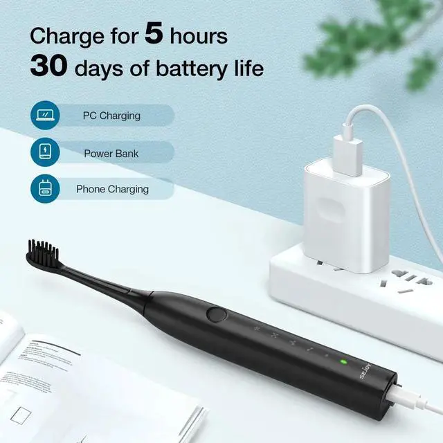 Alt view image 2 of 7 - SEJOY Electric Toothbrush 5 Cleaning Modes Deep Cleaning Eliminate Plaque 8Heads