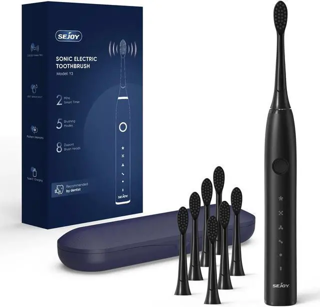 Main image of SEJOY Electric Toothbrush 5 Cleaning Modes Deep Cleaning Eliminate Plaque 8Heads