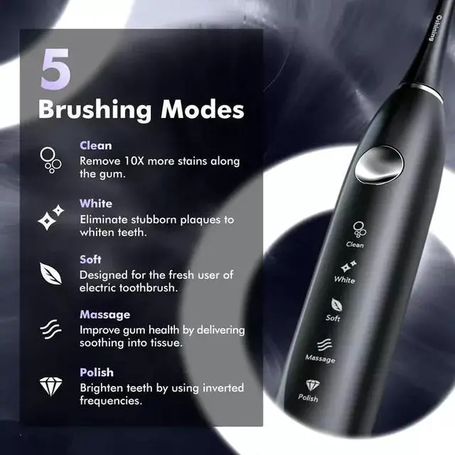 Alt view image 6 of 6 - Electric Toothbrush USB Rechargeable W/ 10 Brush Heads 5Modes