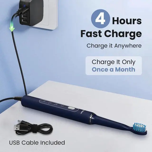 Alt view image 7 of 7 - SEJOY Sonic Electric Toothbrush USB Rechargeable 3Modes 7Brush Heads Smart Timer
