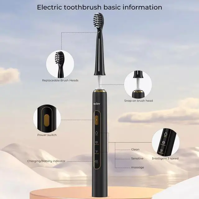 Alt view image 4 of 7 - SEJOY Electric toothbrush High frequency deep oral cleaning 3 cleaning modes