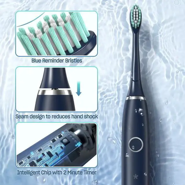 Alt view image 3 of 7 - SEJOY Sonic Electric Toothbrush 5Modes 8Brush Heads with Travel case USB Charge