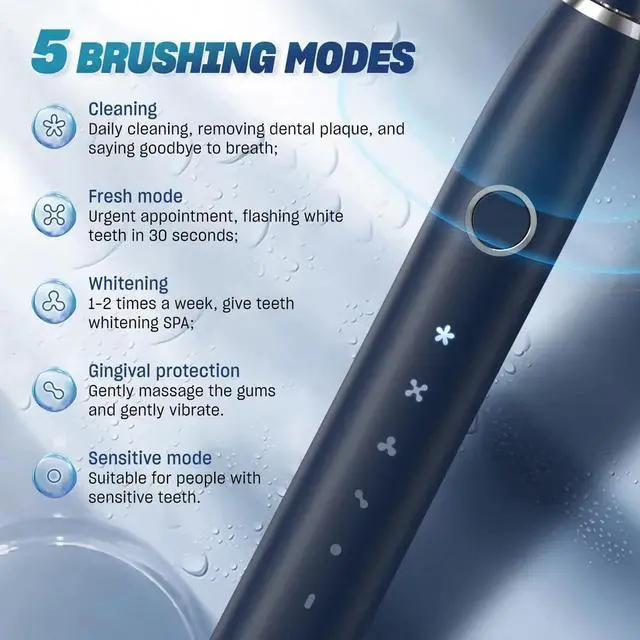 Alt view image 4 of 7 - SEJOY Sonic Electric Toothbrush 5Modes 8Brush Heads with Travel case USB Charge