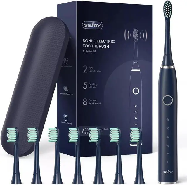Main image of SEJOY Sonic Electric Toothbrush 5Modes 8Brush Heads with Travel case USB Charge