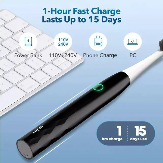 Alt view image 6 of 7 - Electric Power Toothbrush 3 Modes 4 Replacement Brush Heads Rechargeable