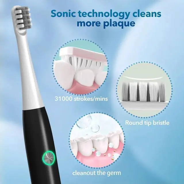 Alt view image 4 of 7 - Electric Power Toothbrush 3 Modes 4 Replacement Brush Heads Rechargeable