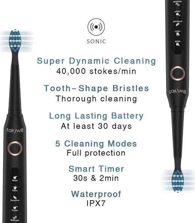 Alt view image 6 of 7 - Fairywill Sonic Electric Toothbrush Travel Case 8 Replacement Heads Rechargeable