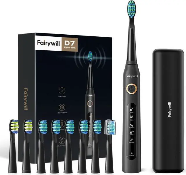 Main image of Fairywill Sonic Electric Toothbrush Travel Case 8 Replacement Heads Rechargeable