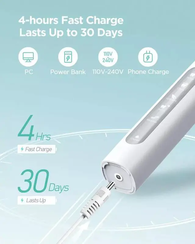 Alt view image 3 of 7 - Fairywill Sonic Electric Toothbrush 4 Brush Heads Whitening 5 Modes IPX7 Timer