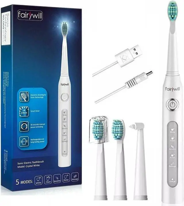 Main image of Fairywill Sonic Electric Toothbrush 4 Brush Heads Whitening 5 Modes IPX7 Timer