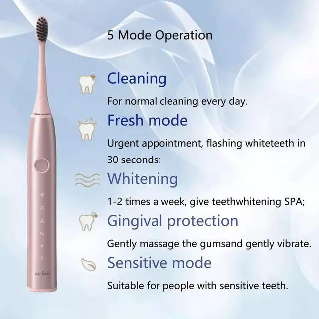 Alt view image 5 of 5 - Sejoy Sonic Electric Toothbrush Rechargeable 5 Modes USB 8 brush heads
