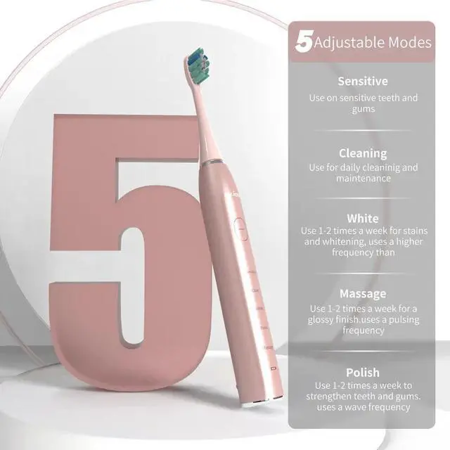 Alt view image 3 of 7 - SEJOY Sonic Electric Toothbrush Rechargeable Power 12 Brush Heads 5 Modes Timer
