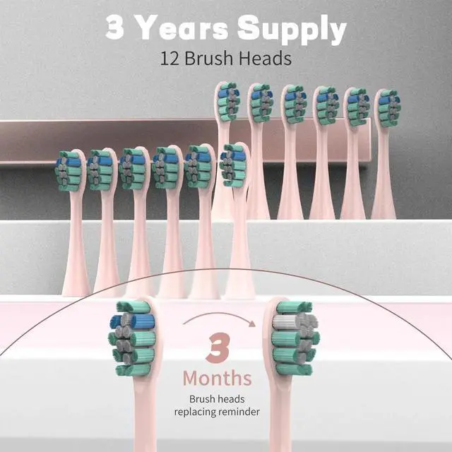 Alt view image 7 of 7 - SEJOY Sonic Electric Toothbrush Rechargeable Power 12 Brush Heads 5 Modes Timer