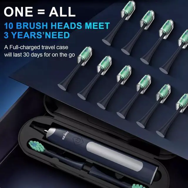 Alt view image 2 of 7 - SEJOY Sonic Electric Toothbrush Rechargeable Travel Case 5 Modes 10 Brush Heads
