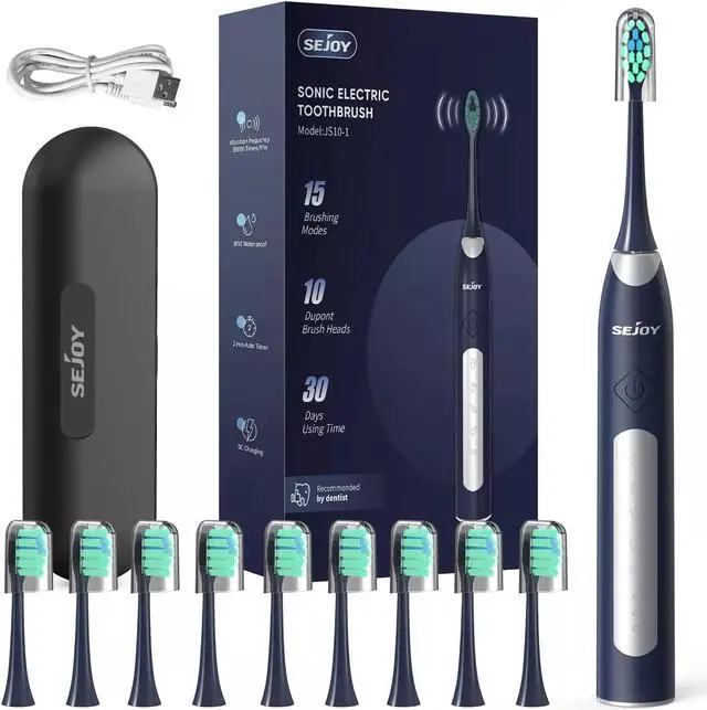 Main image of SEJOY Sonic Electric Toothbrush Rechargeable Travel Case 5 Modes 10 Brush Heads