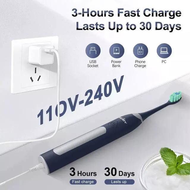 Alt view image 5 of 7 - SEJOY Sonic Electric Toothbrush Rechargeable Travel Case 5 Modes 10 Brush Heads