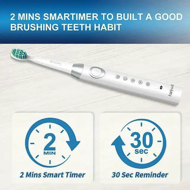 Alt view image 7 of 7 - Fairywill Sonic Electric Toothbrush Rechargeable Brush Heads USB Charger 5 Modes