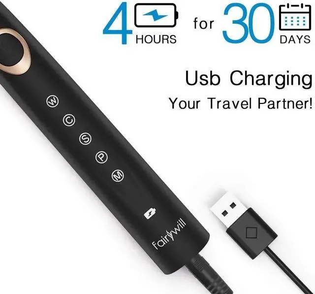 Alt view image 4 of 7 - Fairywill Sonic Electric Toothbrush Rechargeable Brush Heads USB Charger 5 Modes