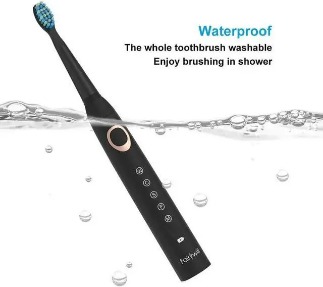 Alt view image 3 of 7 - Fairywill Sonic Electric Toothbrush Rechargeable Brush Heads USB Charger 5 Modes