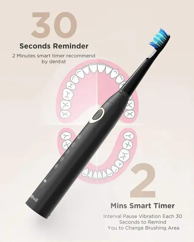 Alt view image 2 of 7 - Fairywill Electric Toothbrush Rechargeable 4 Sonic Brush Head Powerful Cleaning