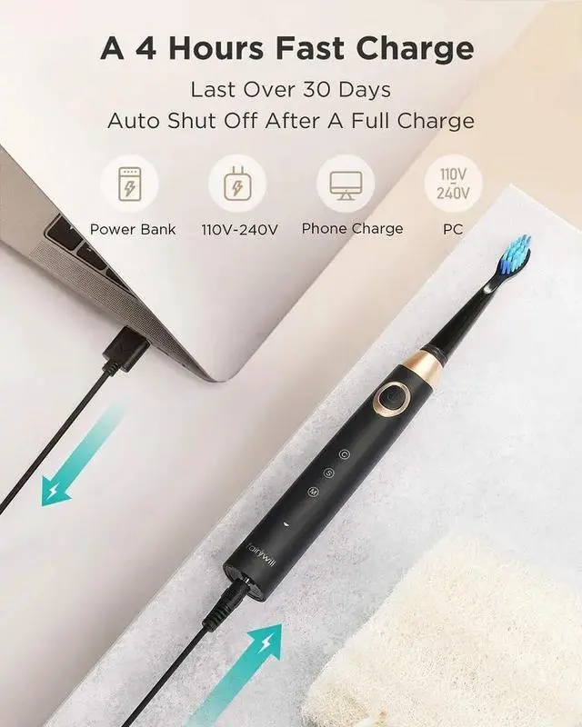 Alt view image 3 of 7 - Fairywill Electric Toothbrush Rechargeable 4 Sonic Brush Head Powerful Cleaning
