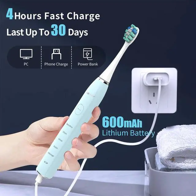 Alt view image 3 of 7 - Sonic Electric Toothbrush USB Rechargeable Power Toothbrush with 12 Brush Heads