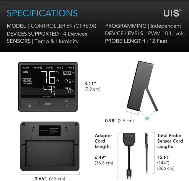 Alt view image 6 of 7 - AC Infinity Controller 69, Smart Environmental Controller with Temperature, Humidity, Timer, Cycle, Schedule Controls, for Grow Tent Cooling Ventilation Lighting