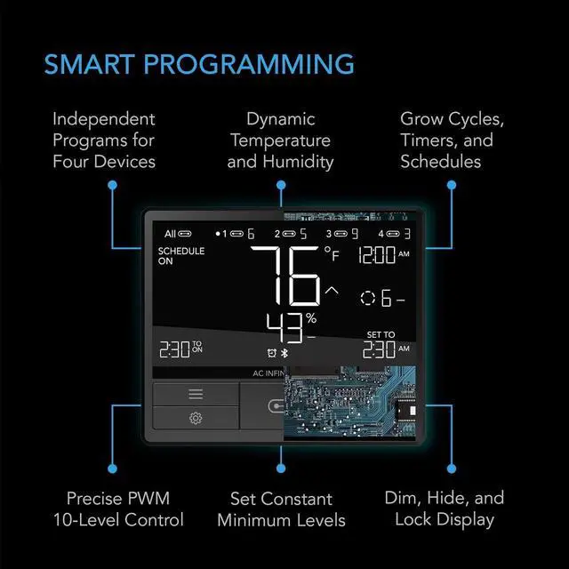Alt view image 3 of 7 - AC Infinity Controller 69, Smart Environmental Controller with Temperature, Humidity, Timer, Cycle, Schedule Controls, for Grow Tent Cooling Ventilation Lighting