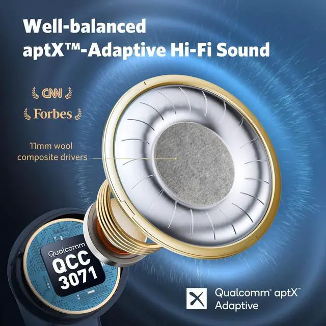 Alt view image 2 of 7 - EarFun Air Pro 3 Noise Cancelling Wireless Earbuds, Qualcomm® aptX Adaptive Sound, 6 Mics CVC 8.0 ENC, Bluetooth 5.3 Earbuds, Multipoint Connection, 45H Playtime, App Customize EQ, Wireless Charging
