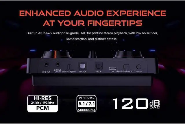 Alt view image 7 of 7 - Creative Sound Blaster GC7 Game Streaming DAC Amp ft Programmable Buttons, Super X-Fi, 7.1 Virtual Surround, Battle Mode, Scout Mode, GameVoice Mix, for PC, PS4/PS5, Nintendo Switch, Xbox