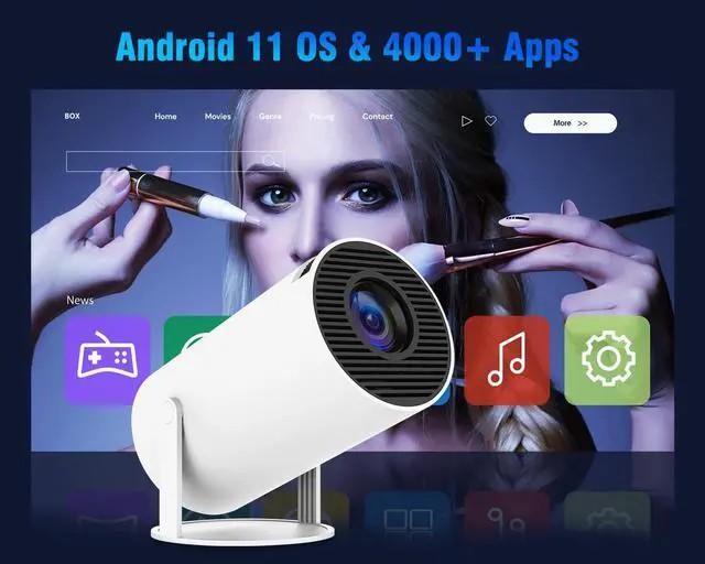Alt view image 2 of 7 - Mini Projector with Android 11, Portable Projector 4K 1080P Full HD Support, Smart Projector 5G WiFi6 BT5.0 Auto Horizontal Correction, 180°Rotatable Outdoor Projector for Phone/TV Stick/Laptop
